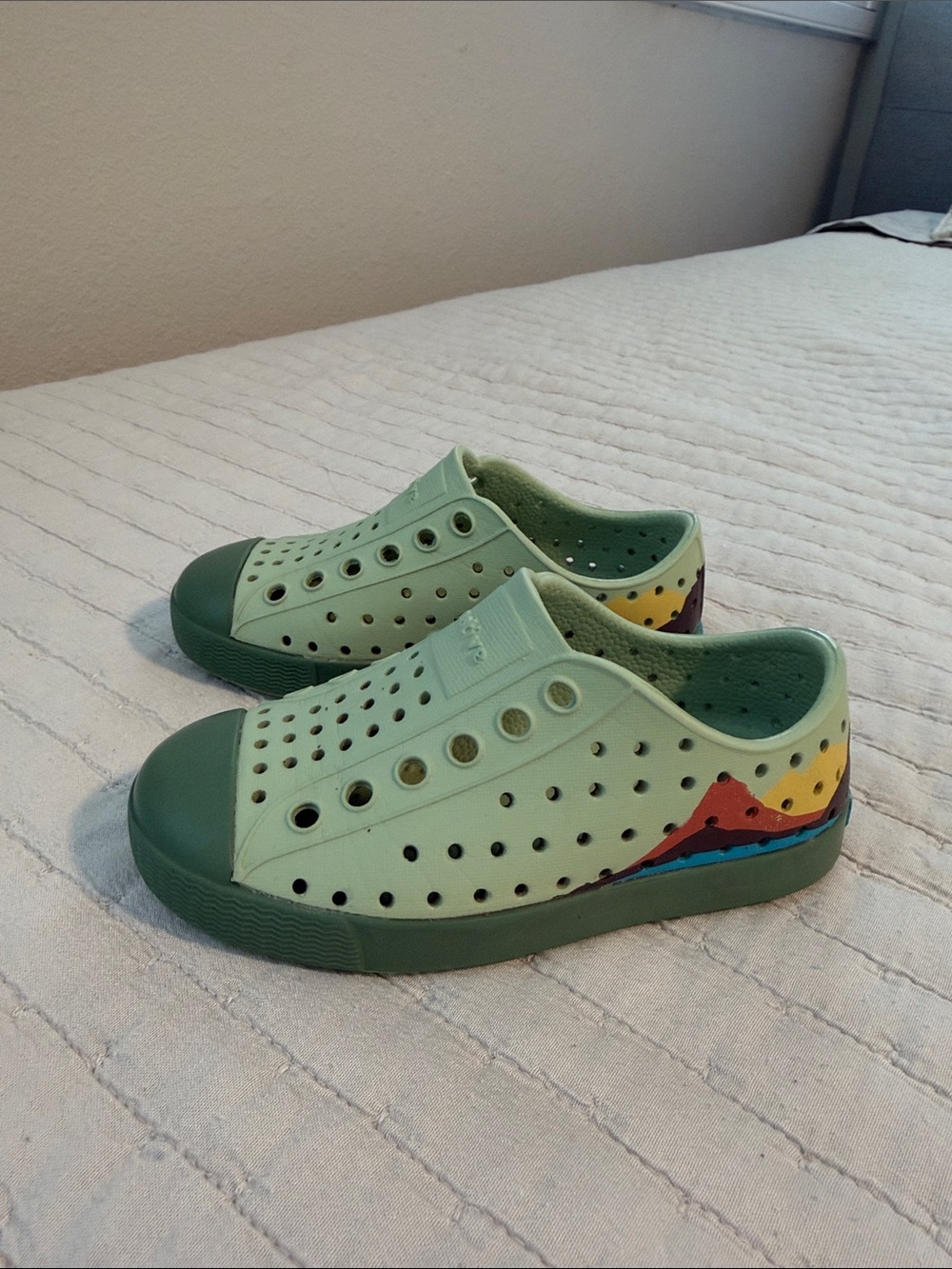 Native Kids Mint Green Slip-On Water Shoes with Multi-Color Back Panel